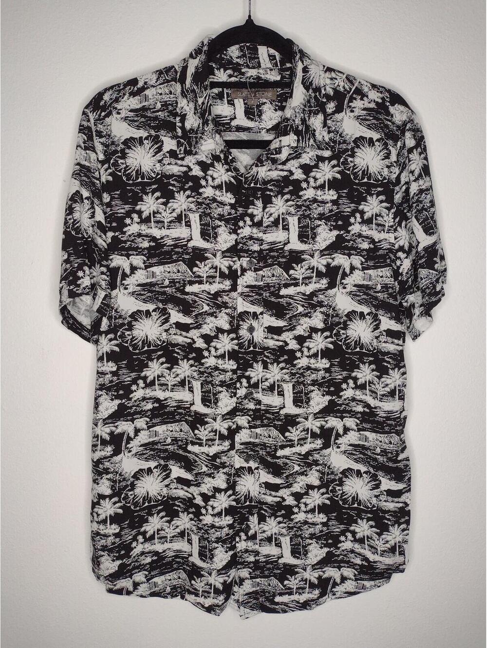 NWOT Slate & Stone Men's Black/White Tropical Button Down Shirt Size Small